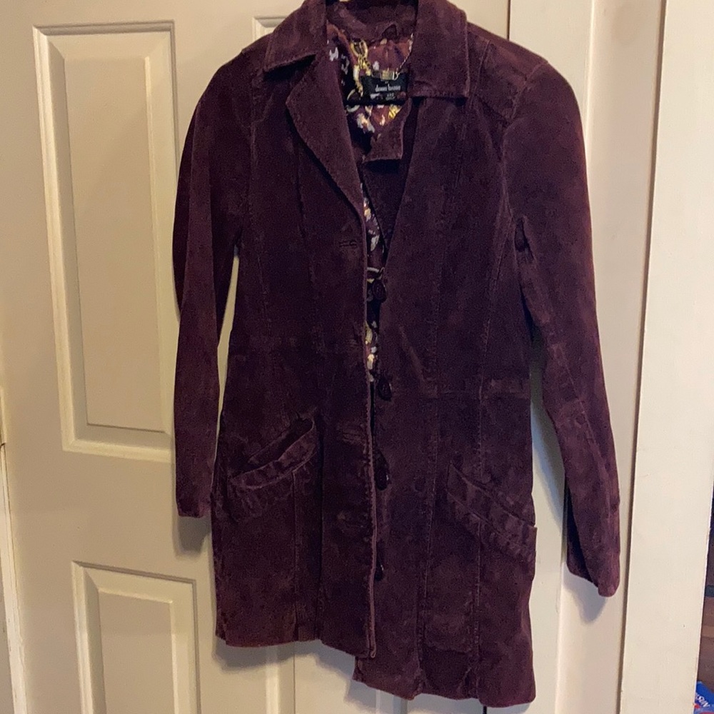 dennis basso Burgundy Suede Leather Jacket